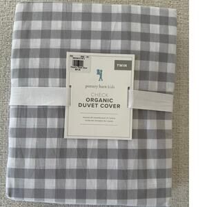 NWT Pottery Barn Kids Check Organic‎ Duvet Cover Twin Size Charcoal Gray Plaid